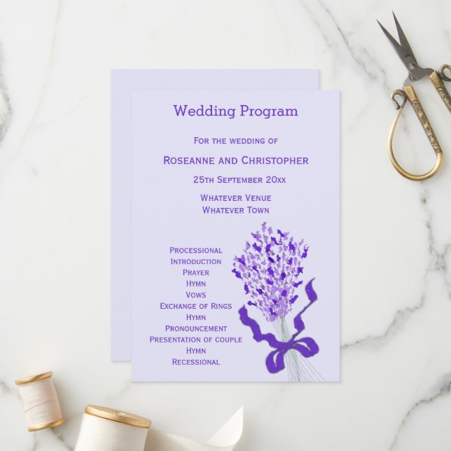 Blush Lavender Wedding Programme (Front/Back In Situ)