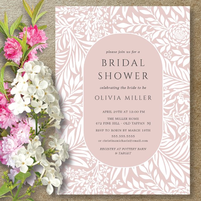 Blush Leaf Floral Bridal Shower Invitation (Creator Uploaded)