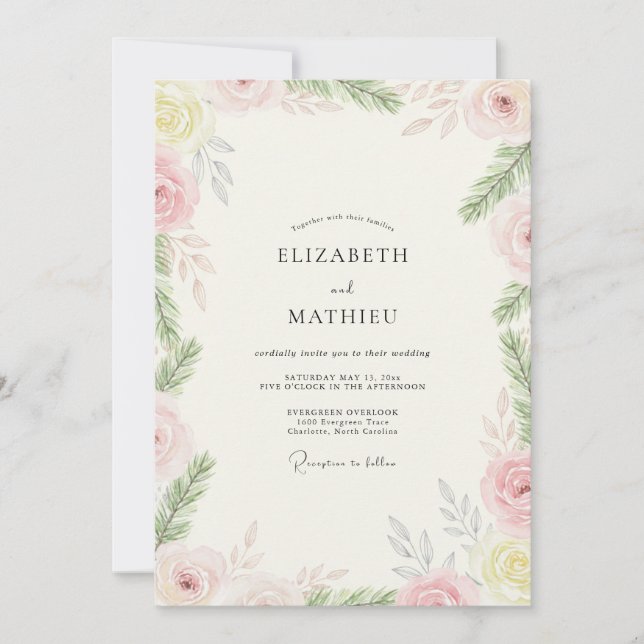 Blush Lemon Leaf Wedding Invitation (Front)