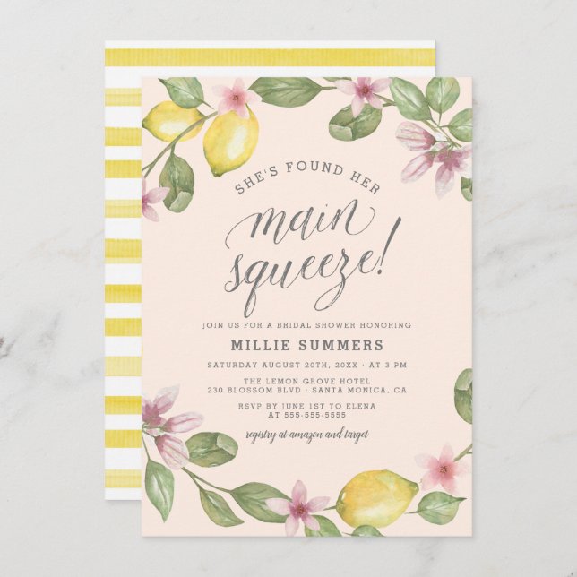 Blush | Lemon Wreath Main Squeeze Bridal Shower Invitation (Front/Back)