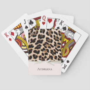 Blush Leopard White Bow  Playing Cards