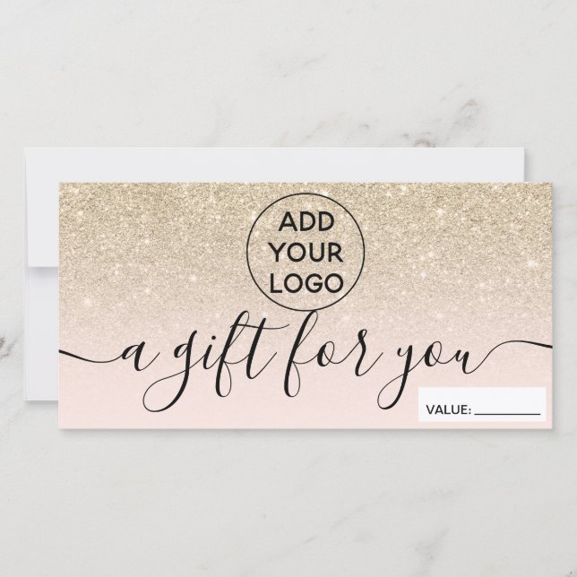 Blush light gold glitter logo gift certificate (Front)