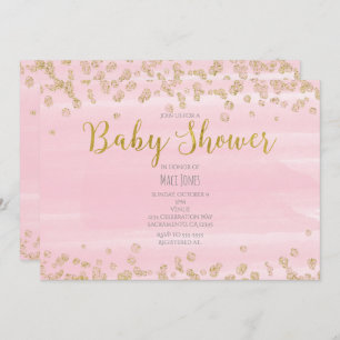 Blush Light Pink & Gold Baby Shower Invitations