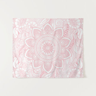 Blush Light Pink Mandala with Floral Pattern Tapestry
