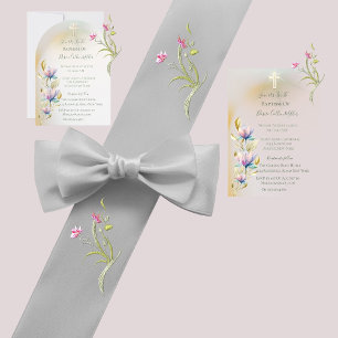 Blush & Lilac Floral ,Gold Cross Baptism Invitatio Invitation