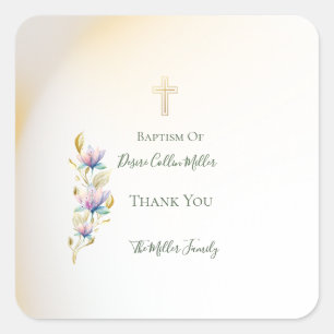 Blush & Lilac Floral ,Gold Cross Baptism stickers