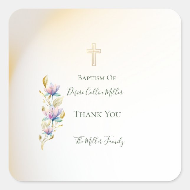 Blush & Lilac Floral ,Gold Cross Baptism stickers  (Front)