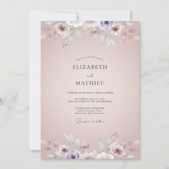 Blush Lilac Painted Wedding Invitation (Front)