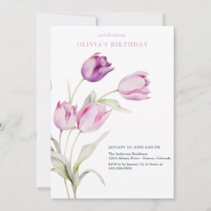 Blush Lilac Purple Floral Watercolor Tulips Invitation