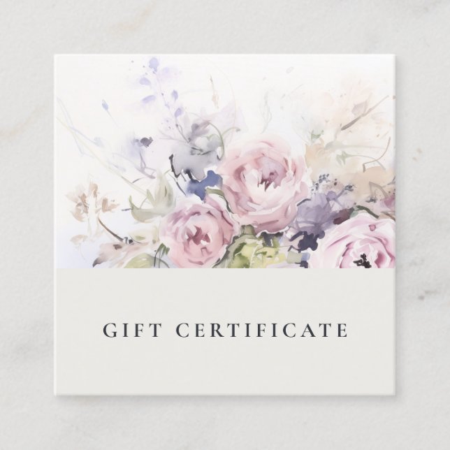 Blush Lilac Watercolor Rose Flora Gift Certificate (Front)