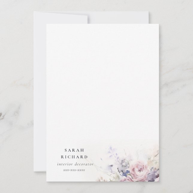 Blush Lilac Watercolor Rose Floral Bunch Business Card (Front)