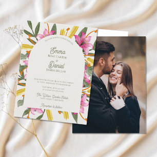 Blush Lily Arched Botanical Photo Wedding Invitation Postcard