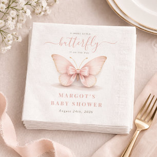 Blush Little Butterfly Bow Baby Shower Party Napkin