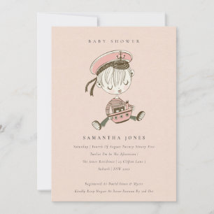Blush Little Sailor Nautical Baby Shower Invite