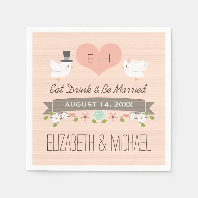 Blush Love Bird Dove Wedding Napkin (Front)