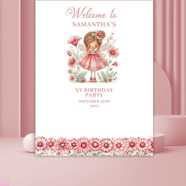 Blush Magical Fairy Flowers 3rd Birthday Backdrop Tapestry (Blush Magical Fairy Flowers 3rd Birthday Backdrop)