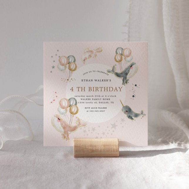 Blush Magical Whales Balloons Birthday Invitation (Creator Uploaded)