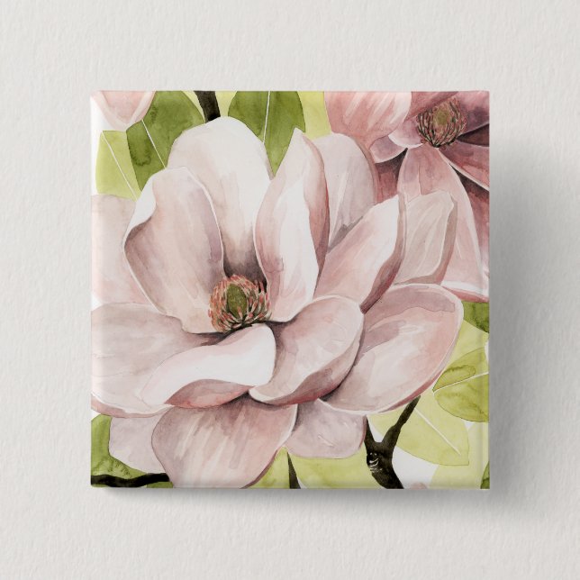 Blush Magnolia Flowers 15 Cm Square Badge (Front)