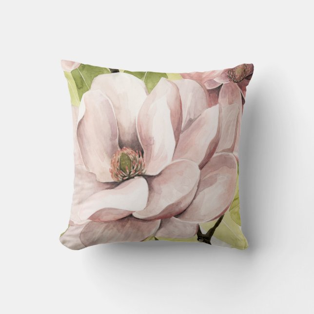Blush Magnolia Flowers Cushion (Front)