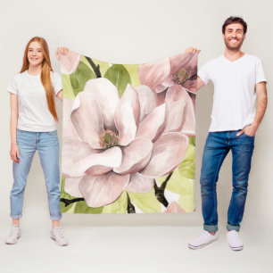 Blush Magnolia Flowers Fleece Blanket