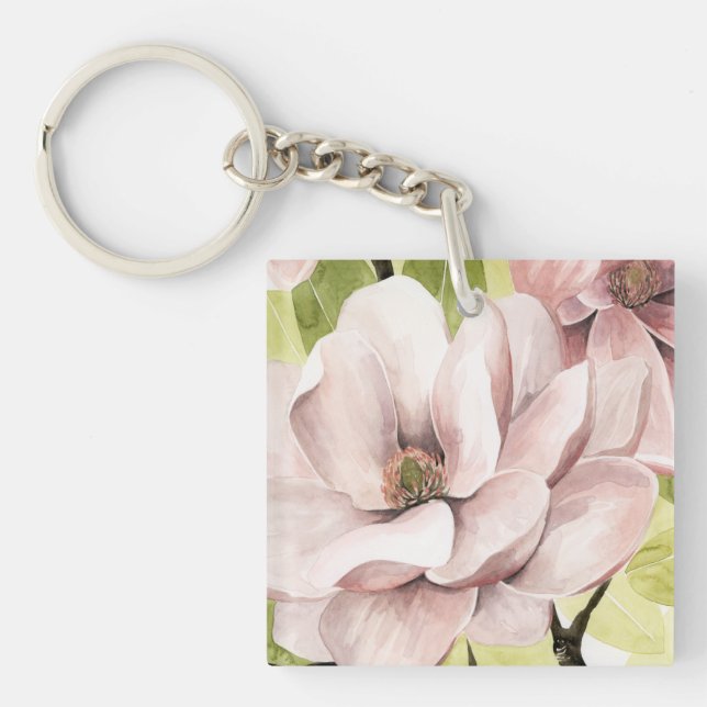 Blush Magnolia Flowers Key Ring (Front)