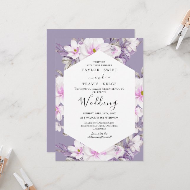 Blush Magnolia Wedding Invitation (Front/Back In Situ)