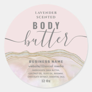 Blush marble agate script body butter label