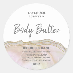Blush marble agate script body butter label