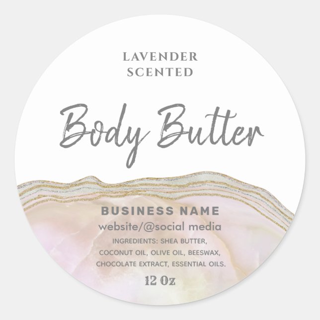 Blush marble agate script body butter label (Front)