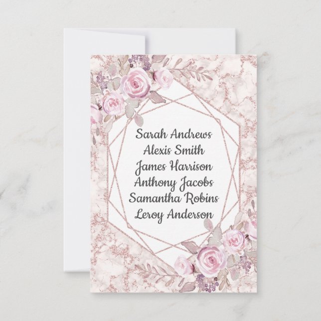 Blush Marble Geometric Floral Reception Seating Invitation (Back)