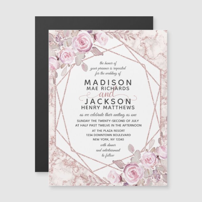 Blush Marble Geometric Frame Wedding Invitations (Front/Back)