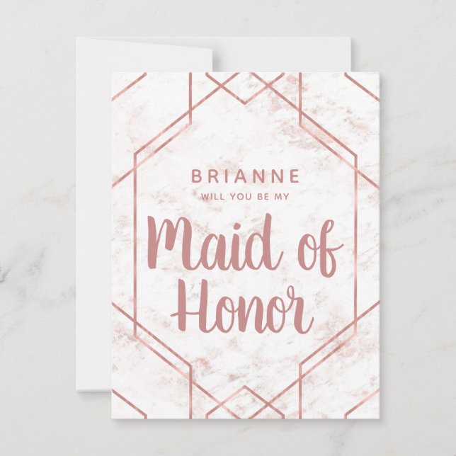 Blush Marble Rose Gold Maid of Honour Proposal Invitation (Front)