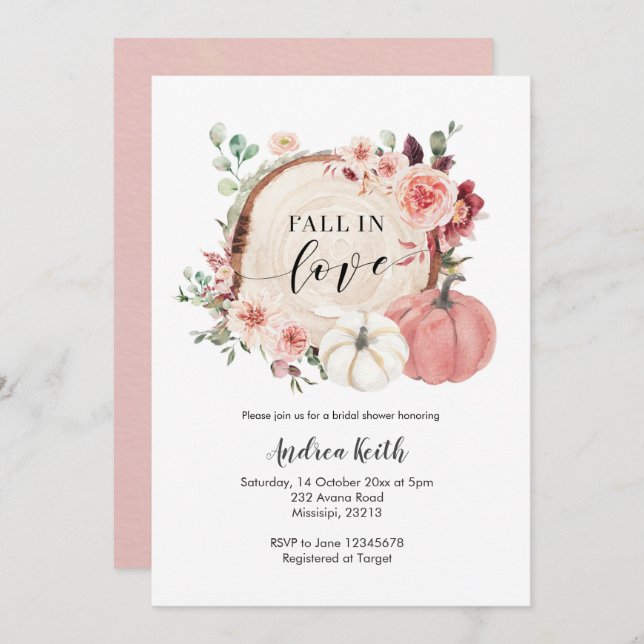 blush marsala fall in love pumpkin bridal shower  invitation (Front/Back)