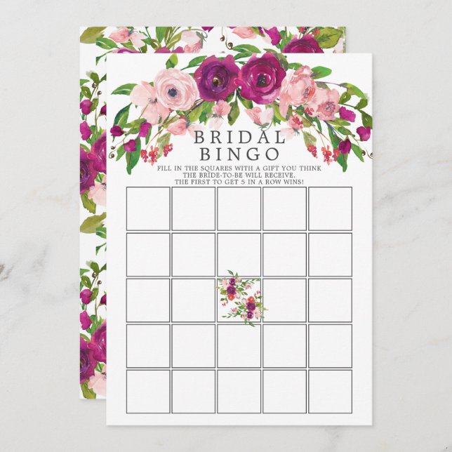 Blush Marsala Floral Bridal Shower Bingo Game Invitation (Front/Back)