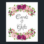 Blush & Marsala Floral Bridal Shower Cards & Gifts Poster<br><div class="desc">Beautiful watercolor blush pink & marsala floral bridal shower cards & gifts sign.</div>