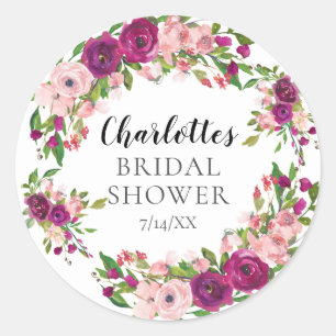 Blush & Marsala Floral Bridal Shower Classic Round Sticker