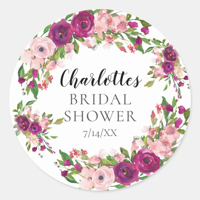 Blush & Marsala  Floral Bridal Shower Classic Round Sticker (Front)