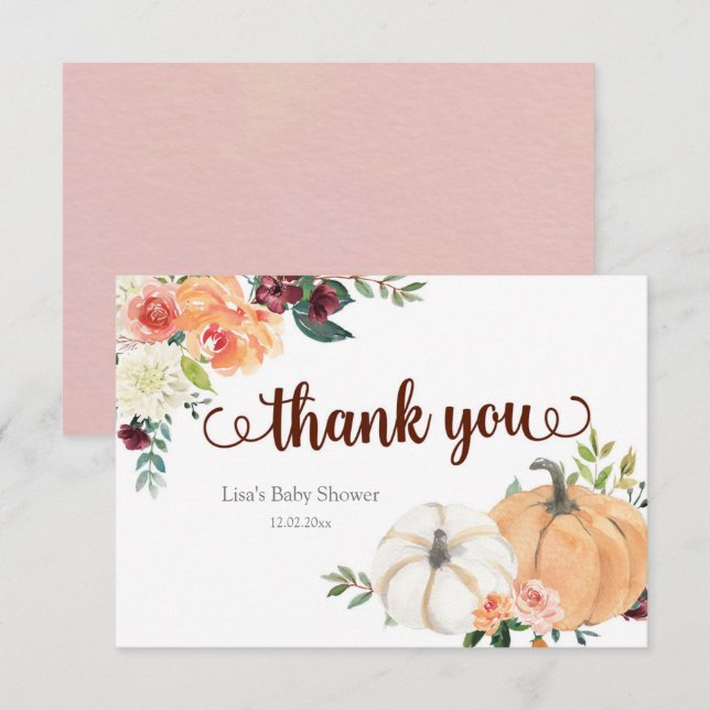 Blush Marsala Floral Pumpkin Thank You Card (Front/Back)