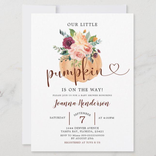 Blush & Marsala Pumpkin Floral Baby Shower Invite (Front)