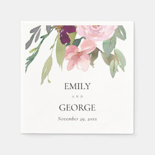 BLUSH MARSALA ROSE WATERCOLOR FLORAL WEDDING NAPKIN
