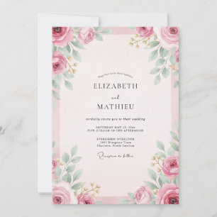 Blush Mauve Painted Foliage Wedding Invitation