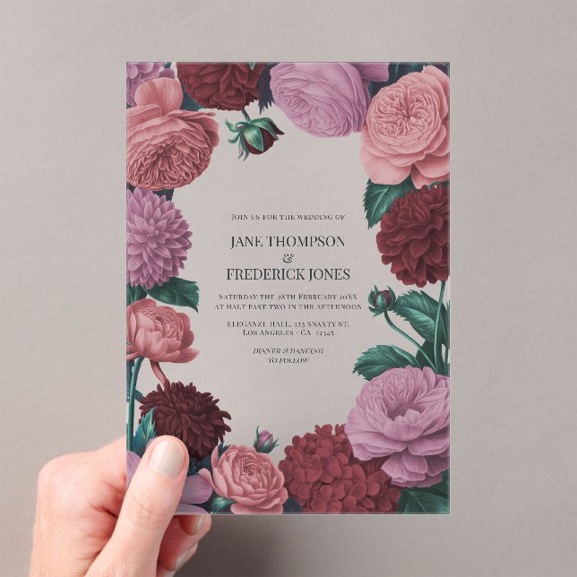 Blush Mauve, Peach Blossom & Rosewood Velvet Acrylic Invitations (Insitu (Handheld))
