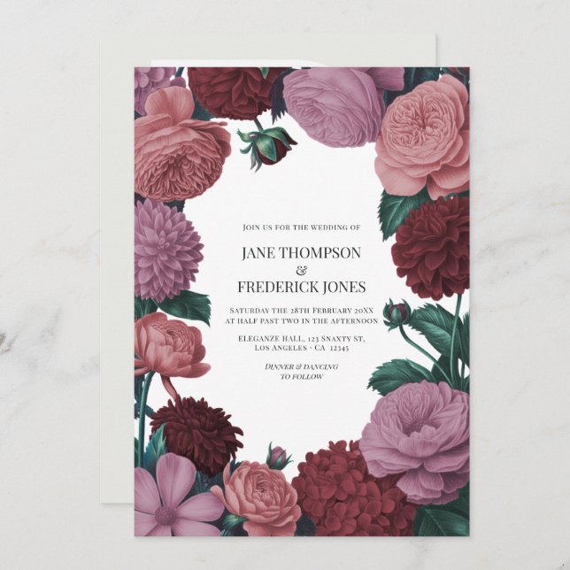 Blush Mauve, Peach Blossom & Rosewood Velvet Invitation (Front/Back)