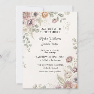 Blush Mauve Ranunculus Anemone Wedding Invitation