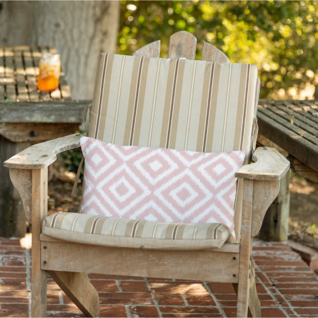Blush Mauve White Ikat Square Mosaic Pattern Lumbar Cushion (Chair)