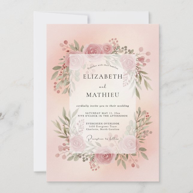 Blush Mauve Wreath Wedding Invitation (Front)