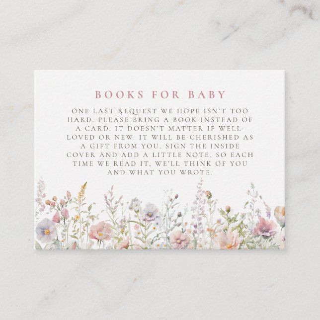 Blush Meadow Baby Shower Books for Baby Enclosure Card (Front)