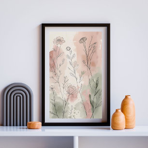 Blush Meadow Botanicals Delicate Wildflower Line Poster