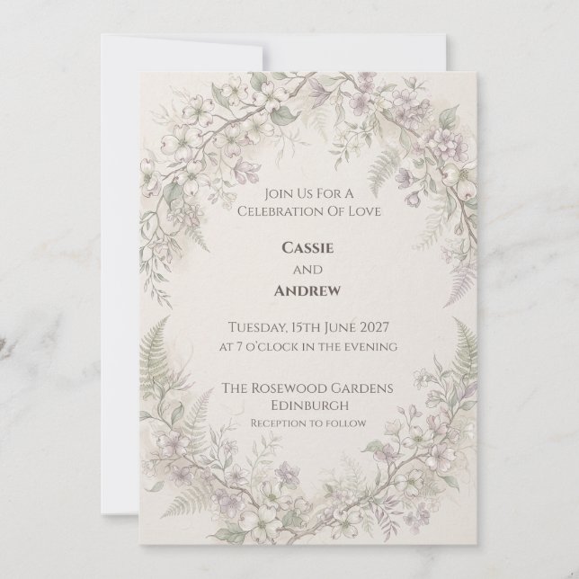 Blush Meadow Floral Wedding Invitation (Front)