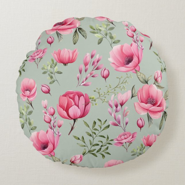 Blush Meadow-Petals In Bloom Round Cushion (Front)